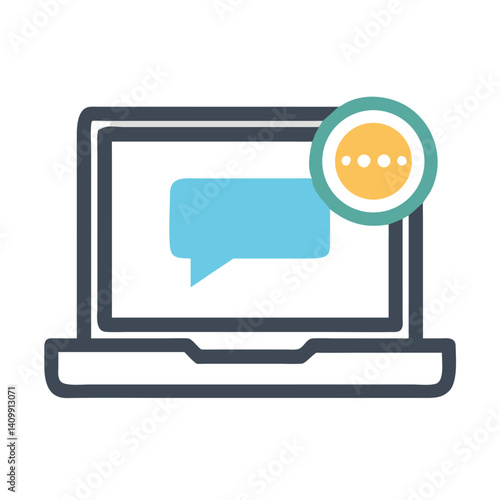 Laptop with Chat Bubble Icon Representing Online Messaging or Communication Platform