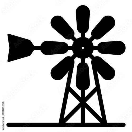 Windmill solid icon, farming field concept. Vector graphics. Wind mill tower sign on white background, glyph style mobile or design.