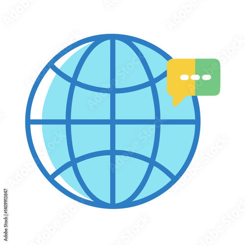 Globe with Chat Bubble Icon Representing Global Communication and Online Messaging
