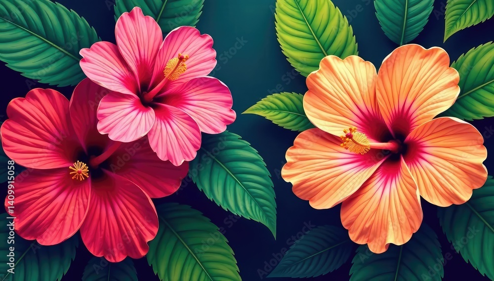 custom made wallpaper toronto digitalBold, vibrant hibiscus blooms, tropical seamless design , floral, orange, wallpaper