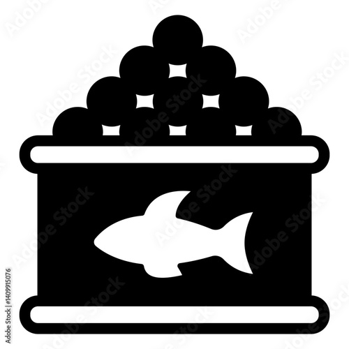 Fish roe in can solid icon, fishery product concept. Vector graphics. Canned food jar sign on white background, glyph style mobile or desig