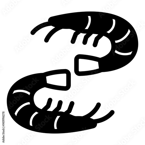 Shrimps solid icon, fishery, seafood concept. Vector graphics. Small shrimps pair sign on white background, glyph style mobile or design.