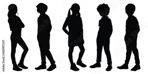 Silhouettes of Children standing vector isolated on white background