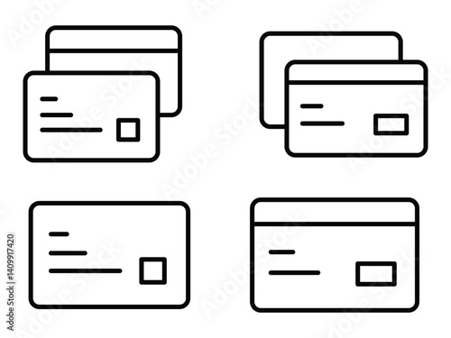 Credit card or debit card line icon set vector isolated on white background