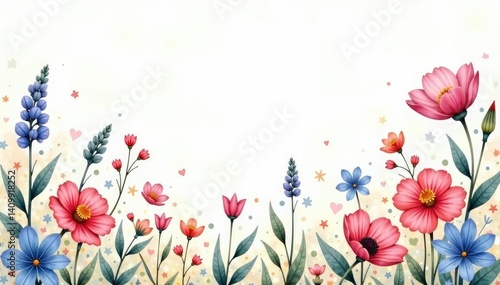 Delicate watercolor wildflowers, scattered & soft, delicate, floral