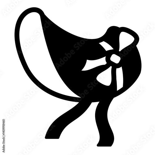 Lady hat with ribbon bow solid icon, vintage era headwear concept. Vector graphics. Stylish retro woman hat sign on white background, glyph style mobile or design.