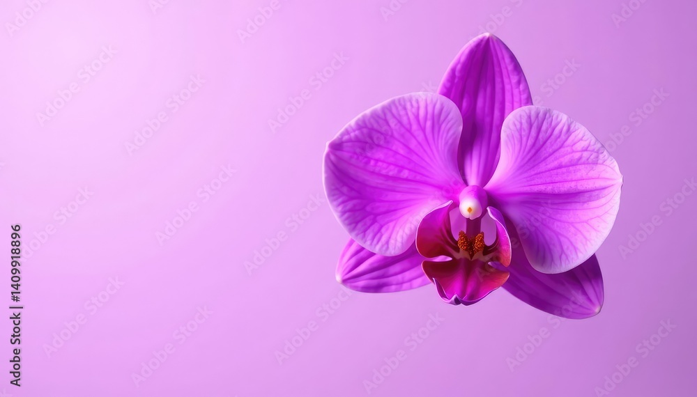 Obraz premium Exquisite purple orchid isolated on a plain background, highlighting its uniqueness, flowers, orchids, rare blooms