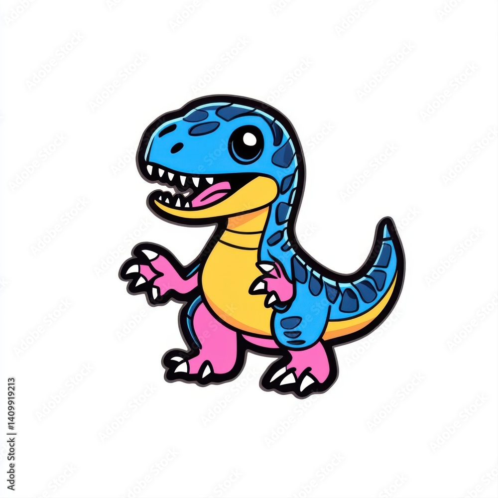 Fototapeta premium Cute Cartoon Dinosaur Illustration with Bright Colors and Playful Expression for Kids' Designs