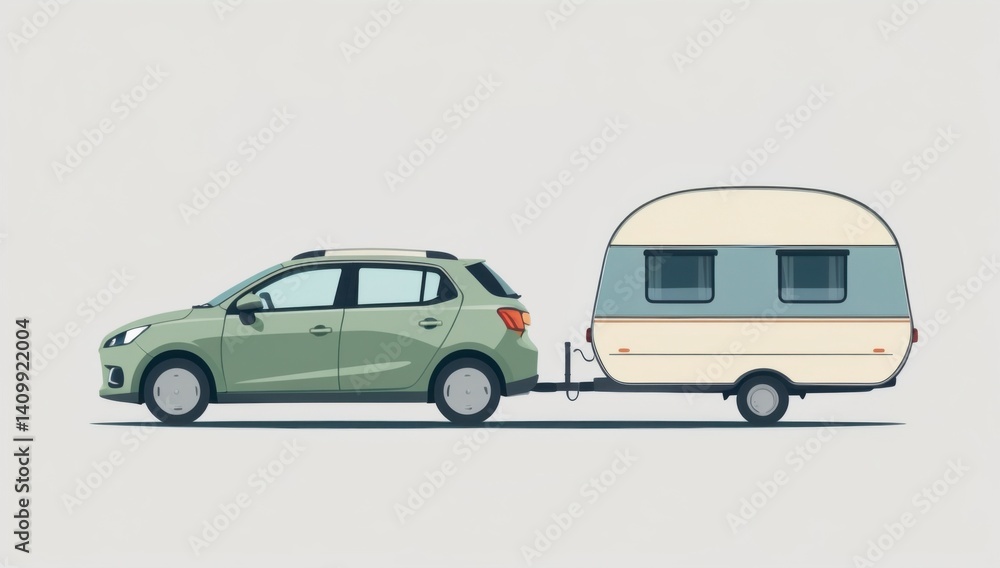 Fototapeta premium Car with Travel Trailer - Side View