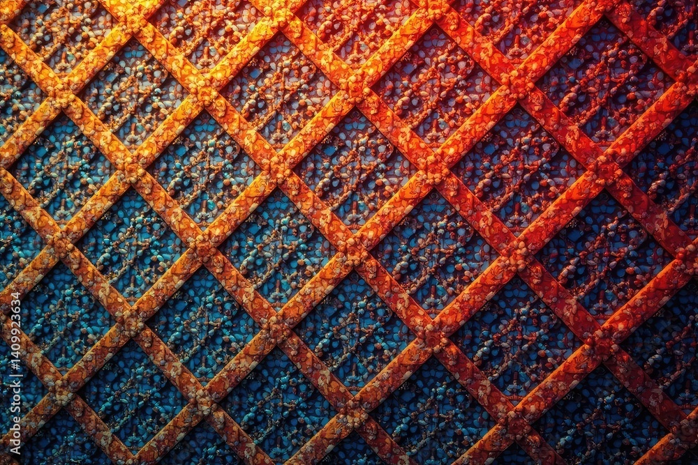 Fototapeta premium Intricate geometric textile with faded, vintage effect, textile design, style