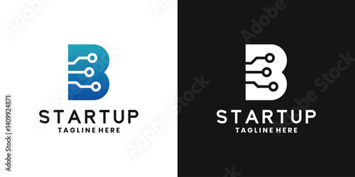 Modern technology startup logo design with letter B