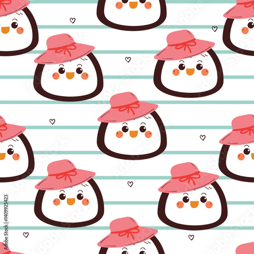 seamless pattern cute cartoon penguin head wearing hat. cute animal pattern for wallpaper, background and gift wrap paper