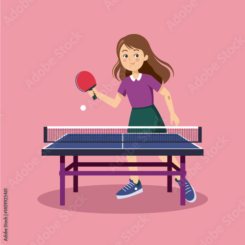 Girl Playing Table Tennis: Active Lifestyle, Sporty Recreation, Indoor Game