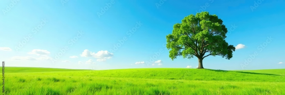 Isolated tree in a vast meadow under clear blue skies, bright, cloudless, vast Isolated tree in a vast meadow under clear blue skies, bright, cloudless, vast