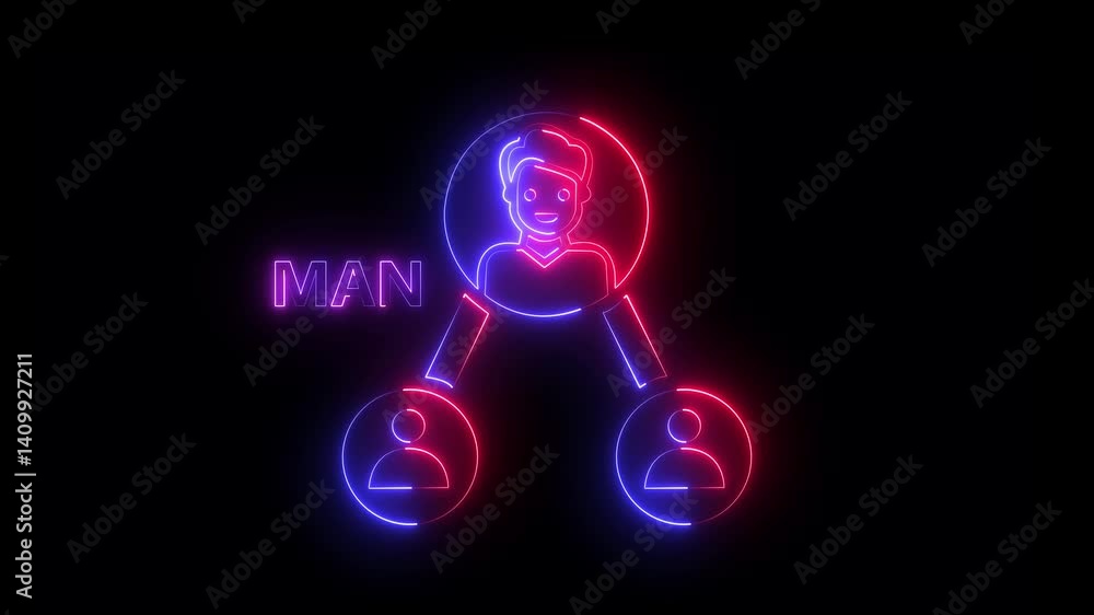 Glowing neon line Project team man base icon isolated on black background. Glowing neon line Project team man base icon isolated on black background.