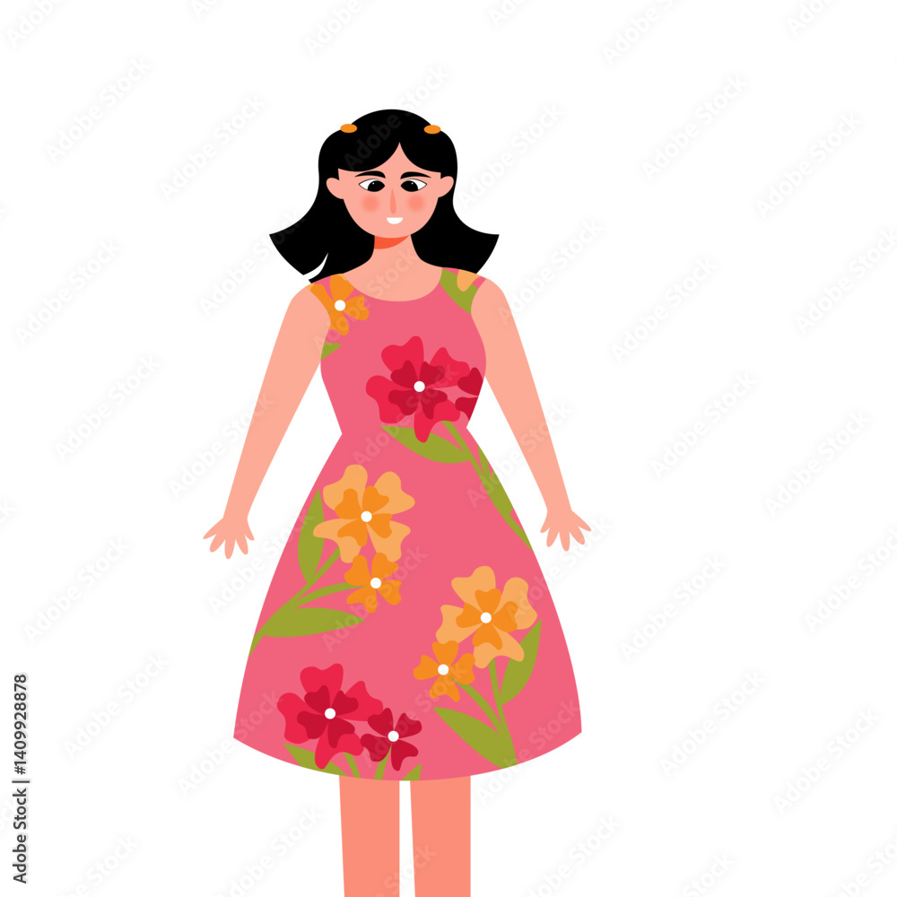 Illustration of a girl character wearing a spring dress Illustration of a girl character wearing a spring dress