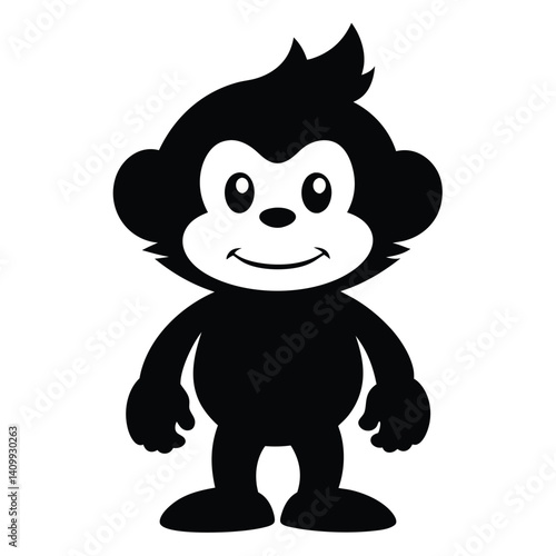Photography Smiling monkey cartoon character in black and white
