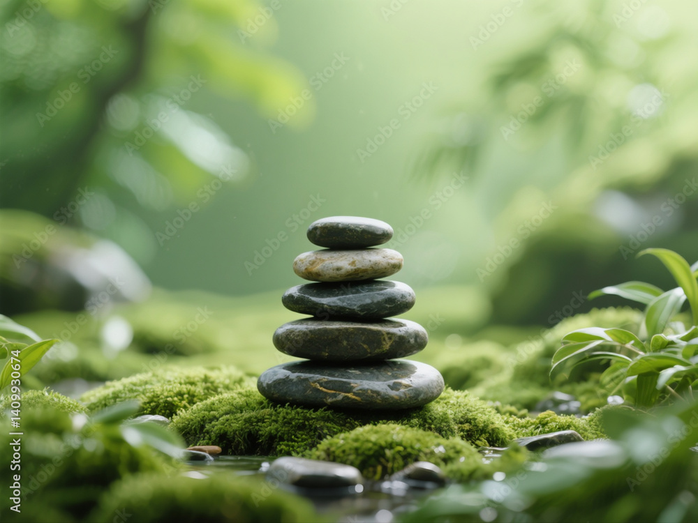Stack of zen stones on nature background