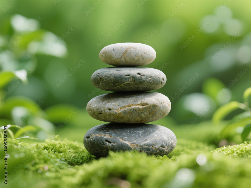 Stack of zen stones on nature background