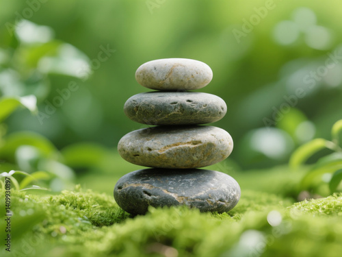 Obraz na płótnie Stack of zen stones on nature background w salonie