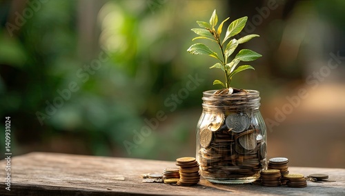 Growing Money Plant in Glass Jar with Coins