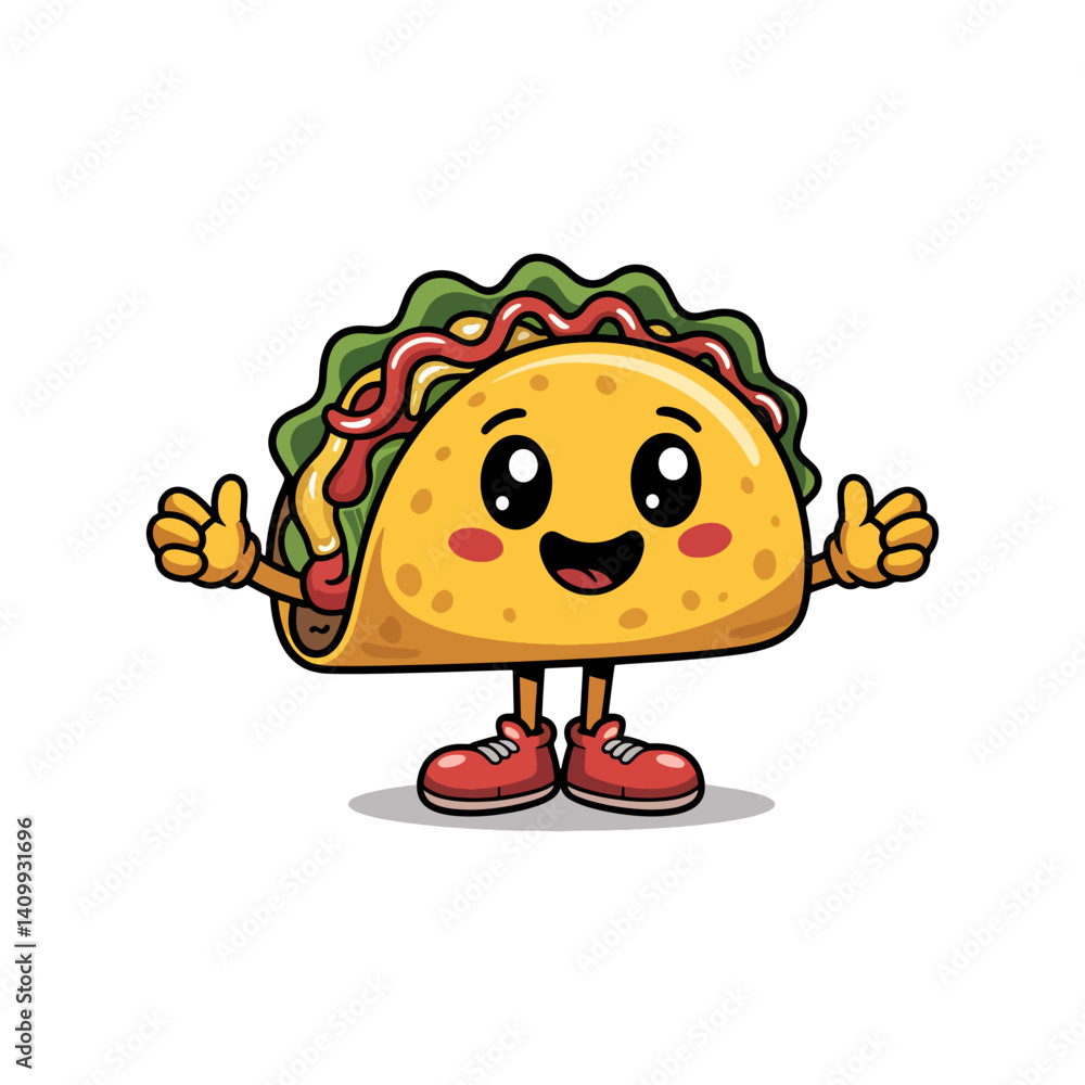Happy Cartoon Taco Character with Sneakers and Open Arms