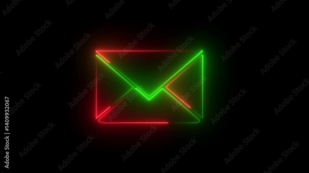 Neon glowing mail icon animation Mail envelope icon, glowing message symbol icon animation on the black, background. Neon glowing mail icon animation Mail envelope icon, glowing message symbol icon animation on the black, background.