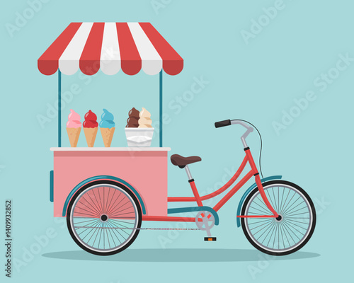 Pastel Ice Cream Cart Tricycle: Cute Summer Treat Vendor on Wheels