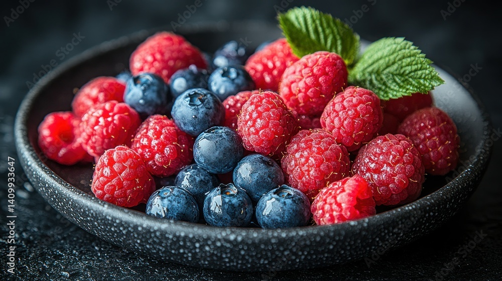 Fresh raspberries and blueberries Fresh raspberries and blueberries