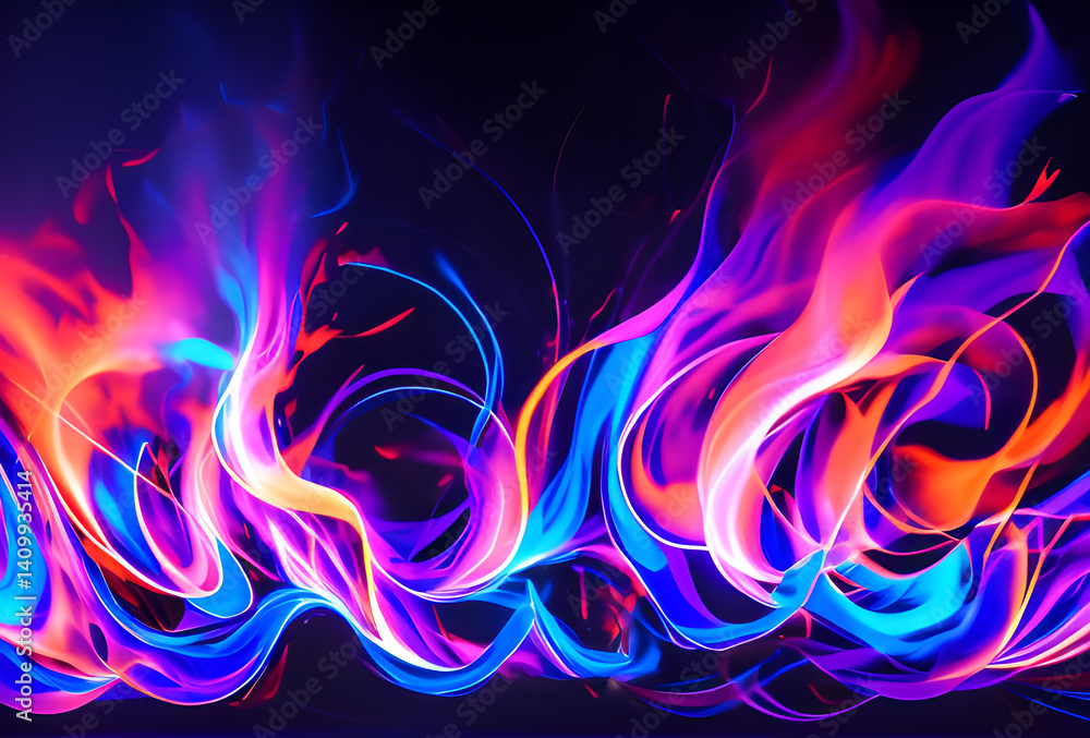 Fototapeta premium Vibrant flames in rainbow colors dance against a dark backdrop creating a mesmerizing display of light and movement.high quality,generative AI