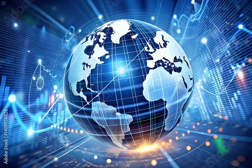 world wide web concept : digital globe with data and network lines , a glowing digital earth surrounded by futuristic data visuals, representing global connectivity, internet