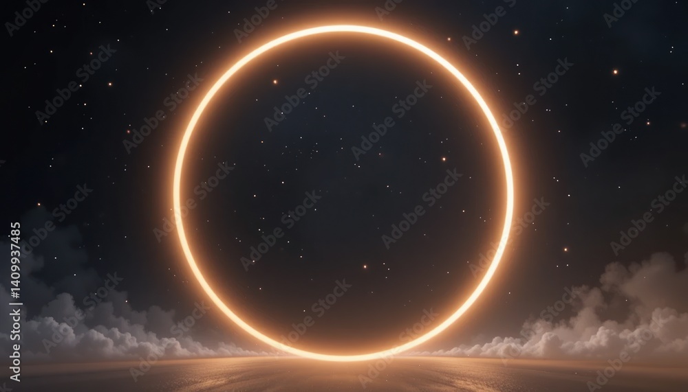 Fototapeta premium Eclipse phenomenon observed over ocean digital art rendering nighttime celestial event minimalistic viewpoint astronomy concept