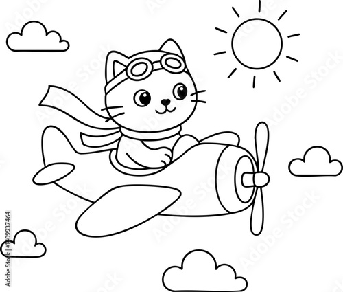 Dessin au trait pour page ou livre de coloriage de chat mignon et amusant. Trait simple et facile, vecteur noir transparent. 