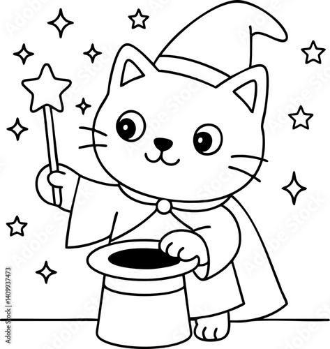 Dessin au trait pour page ou livre de coloriage de chat mignon et amusant. Trait simple et facile, vecteur noir transparent. 