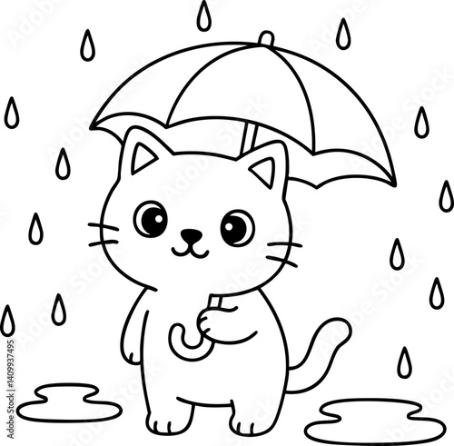 Dessin au trait pour page ou livre de coloriage de chat mignon et amusant. Trait simple et facile, vecteur noir transparent. 