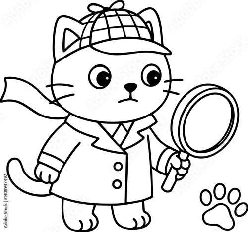 Dessin au trait pour page ou livre de coloriage de chat mignon et amusant. Trait simple et facile, vecteur noir transparent. 