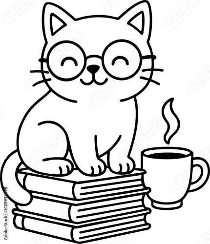 Dessin au trait pour page ou livre de coloriage de chat mignon et amusant. Trait simple et facile, vecteur noir transparent. 