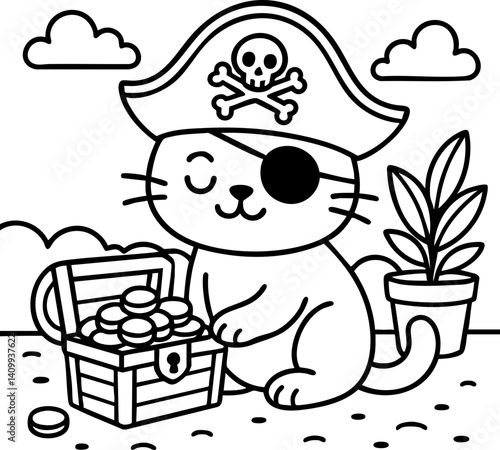 Dessin au trait pour page ou livre de coloriage de chat mignon et amusant. Trait simple et facile, vecteur noir transparent. 