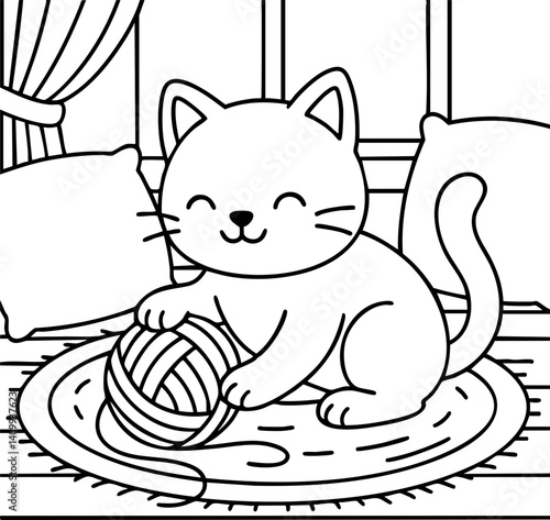 Dessin au trait pour page ou livre de coloriage de chat mignon et amusant. Trait simple et facile, vecteur noir transparent. 