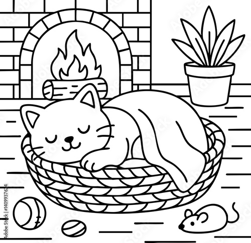 Dessin au trait pour page ou livre de coloriage de chat mignon et amusant. Trait simple et facile, vecteur noir transparent. 