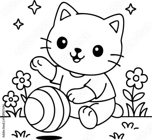 Dessin au trait pour page ou livre de coloriage de chat mignon et amusant. Trait simple et facile, vecteur noir transparent. 