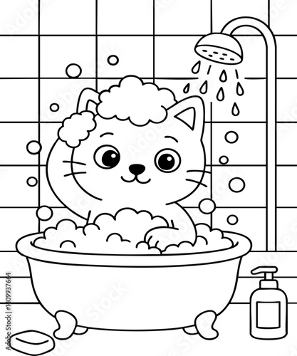 Dessin au trait pour page ou livre de coloriage de chat mignon et amusant. Trait simple et facile, vecteur noir transparent. 