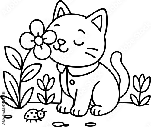 Dessin au trait pour page ou livre de coloriage de chat mignon et amusant. Trait simple et facile, vecteur noir transparent. 