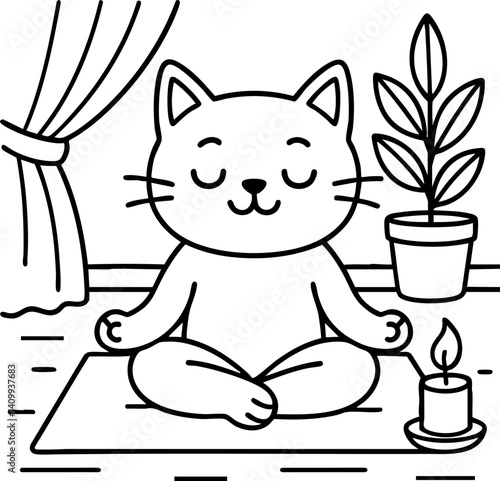 Dessin au trait pour page ou livre de coloriage de chat mignon et amusant. Trait simple et facile, vecteur noir transparent. 