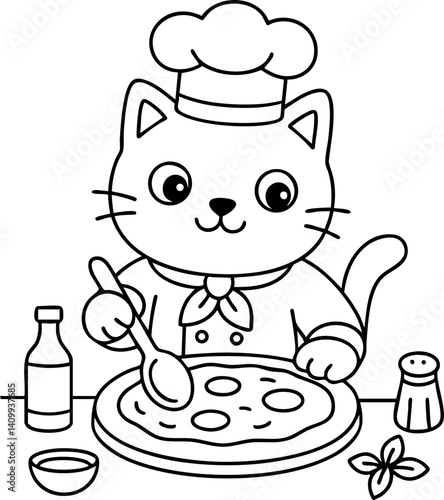 Dessin au trait pour page ou livre de coloriage de chat mignon et amusant. Trait simple et facile, vecteur noir transparent. 