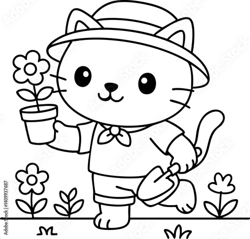Dessin au trait pour page ou livre de coloriage de chat mignon et amusant. Trait simple et facile, vecteur noir transparent. 
