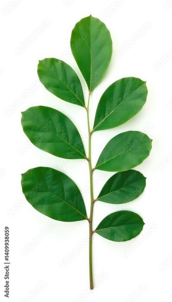 Fototapeta premium A single large eucalyptus leaf isolated on white background, leaves, plant, fresh