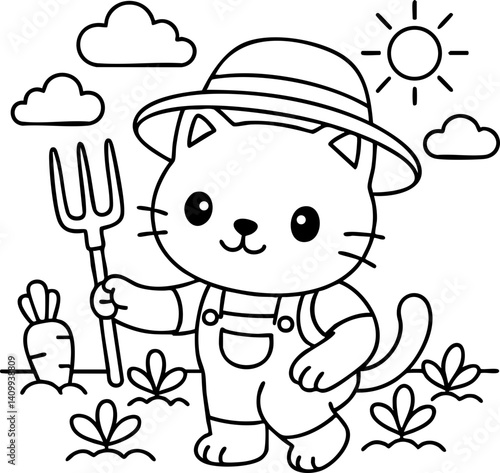 Dessin au trait pour page ou livre de coloriage de chat mignon et amusant. Trait simple et facile, vecteur noir transparent. 
