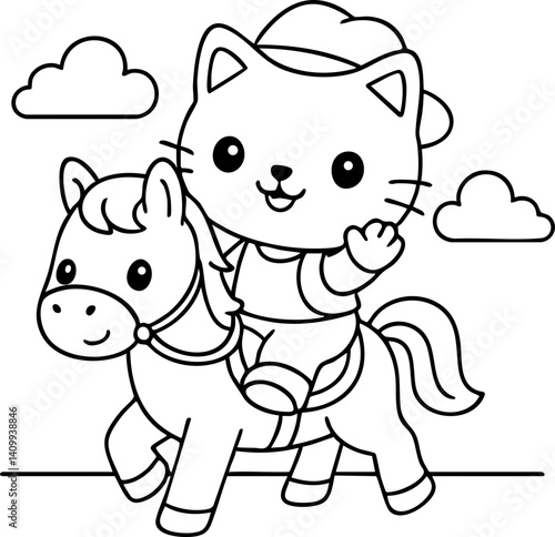 Dessin au trait pour page ou livre de coloriage de chat mignon et amusant. Trait simple et facile, vecteur noir transparent. 