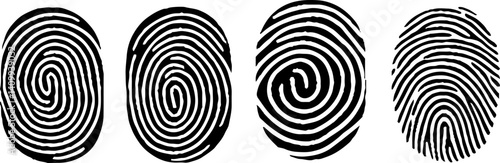 Digital vector fingerprint scan icons in 4 different sizes of thickness. Scan fingerprint, security or identification system concepts. Biometric data design. Vector illustration.